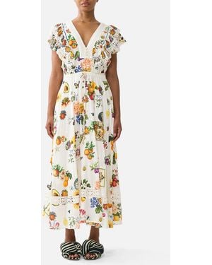 CAMILLA Flutter Sleeve Midi Dress With Frill Detail Magic Of The Mercado - White