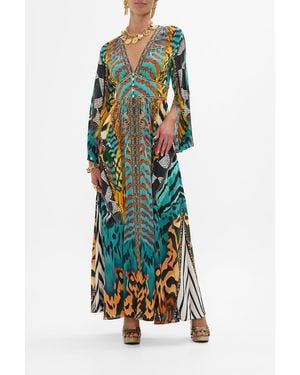 CAMILLA Kimono Sleeve Dress With Shirring Detail Desert Visions - Green