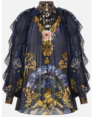 CAMILLA Relaxed Blouse With Frill Sleeve Detail Notes From The Room - Blue