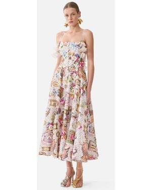 CAMILLA Corset Dress With Long Flared Skirt - White