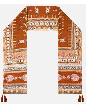 CAMILLA Long Silk Crinkle Chiffon Scarf Fabric Of Time - Brown