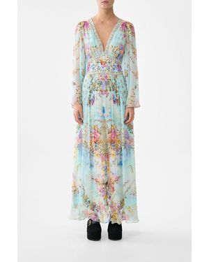 CAMILLA Flared Sleeve Dress Bazaar Blooms - Blue