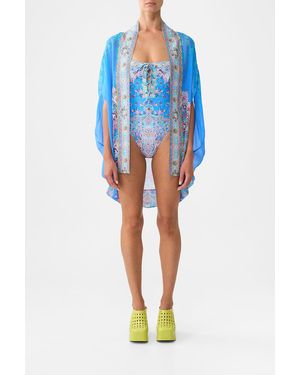 CAMILLA Open Front Cardi Cape Footsteps - Blue