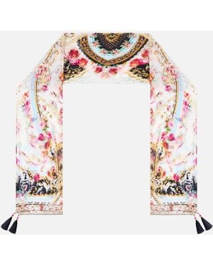 CAMILLA Long Silk Crinkle Chiffon Scarf Torero Libertine - White