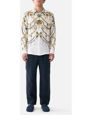 CAMILLA Long Sleeve Hidden Placket Shirt Chain Gang - White