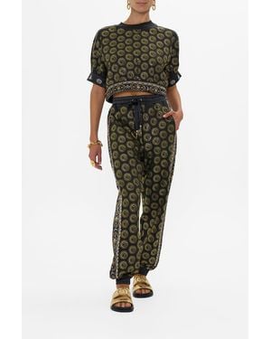 CAMILLA Oversized Cropped Tee With Silk Details Defy Gravity - Green