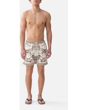 CAMILLA Mid Length Boardshort With Elastic Waist Chain Gang - White