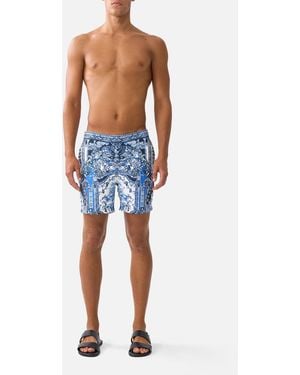 CAMILLA Mid Length Boardshort With Fixed Waist A Tiled Wonderland - Blue