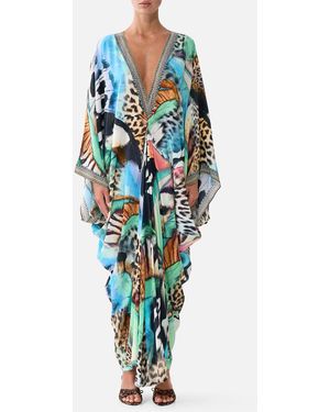 CAMILLA T Shape Long Kaftan Butterfly Bohemia - Blue