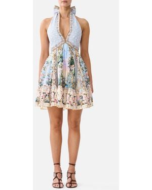 CAMILLA Ruffle Hem Halter Short Dress Sisi Society - Blue