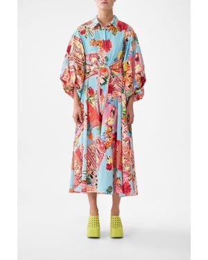 CAMILLA Waist Tie Shirt Dress With Bubble Sleeve Papers And Curious Capers - Red