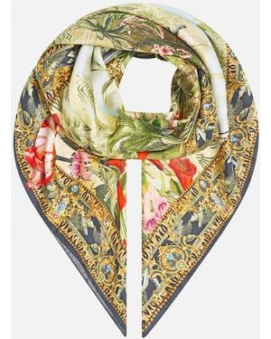 CAMILLA Large Crystalled Silk Square Scarf Wanderlust Empire - Metallic
