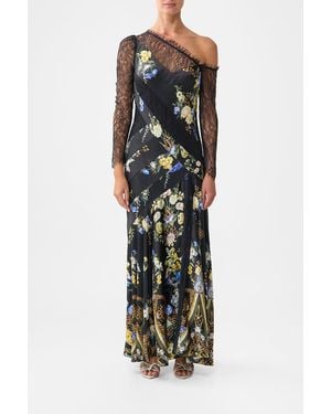 CAMILLA Lace Splice One Shoulder Dress Ottoman Elegance - Black