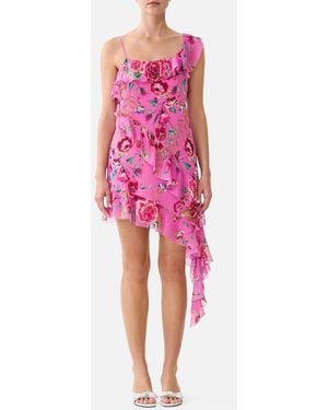 CAMILLA Asymmetric Hem Ruffle Dress Matadora Flora - Pink