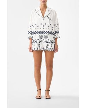 CAMILLA Shirt With Gathered Cuff A Tiled Wonderland - White
