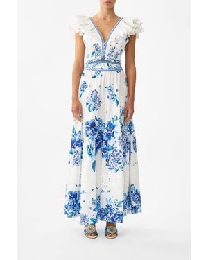 CAMILLA Skirt With Shaped Seam A Ceramic Garden - Blue