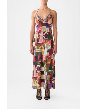 CAMILLA Chain Detail Slip Dress Patchwork Alchemy - White