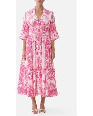 CAMILLA Shaped Waistband Midi Dress Livin La Vida Rosa - Pink