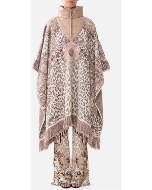 CAMILLA Quilted Collar Short Knit Poncho Aranjuez Animalia - Natural