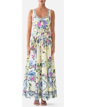 CAMILLA Jersey Tank Dress With Contrast Skirt Chinoiserie Child - White