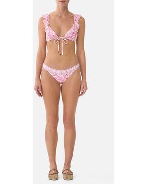 CAMILLA Tie Front Tri Bikini Top W Frill Neck Livin La Vida Rosa - Pink