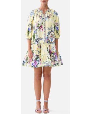 CAMILLA Puff Sleeve Shirt Dress Chinoiserie Child - Yellow