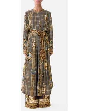 CAMILLA Midi Shirt Dress With Pintucks Animals - Natural