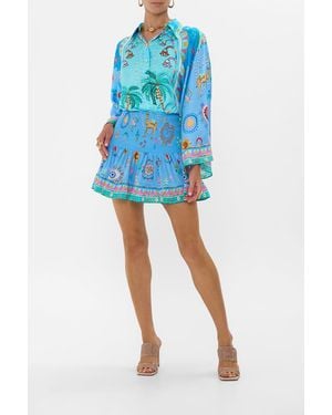 CAMILLA Short Shirred Skirt A Painted Village - Blue