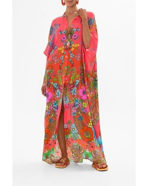 Camilla eBoutique Button Through Batwing Kaftan Windmills And Wildflowers - Red