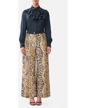 CAMILLA Collared Shirt With Frill Neck Detail Leopard Libertine - Blue