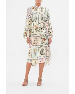 CAMILLA High Low Midi Shirt Dress Long Live Letterpress - Natural