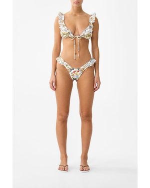 CAMILLA Tie Front Tri Bikini Top With Frill Neck The Pottery Parlour - White