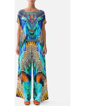 CAMILLA Shirred Waist Pant Jungle Flight - Blue