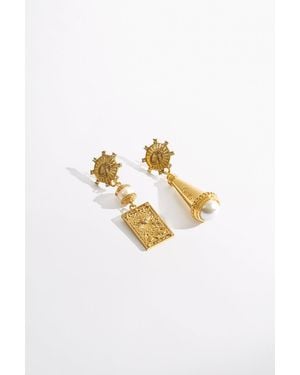 CAMILLA Bohemian Babylon Asymmetrical Charm Earrings - White