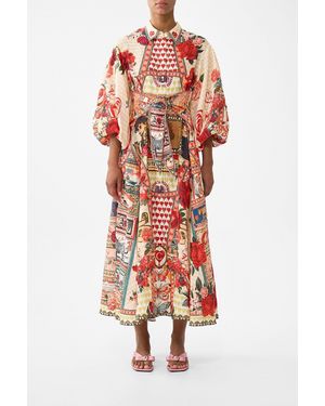 CAMILLA Waist Tie Shirt Dress With Bubble Sleeve High Class Hookah - Red