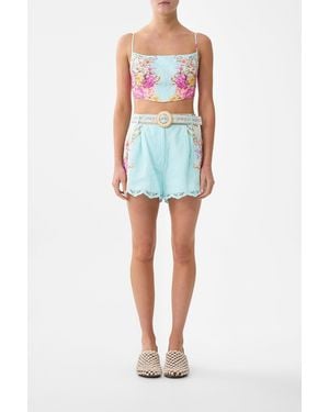 CAMILLA Tuck Front Short Bazaar Blooms - Blue