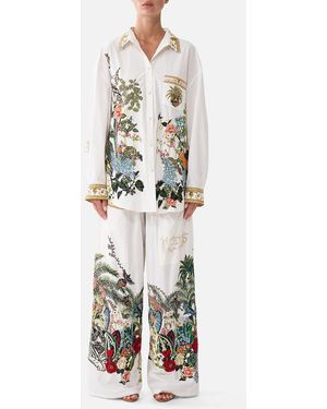 CAMILLA Long Sleeve Oversized Shirt With Pocket Wanderlust Empire - White