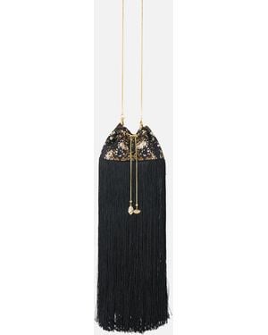 CAMILLA Drawstring Pouch With Fringing Flamenco Folklore - Black