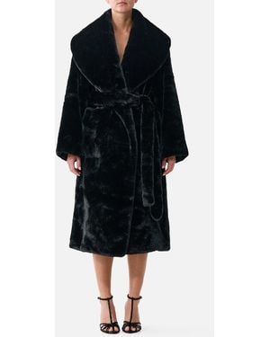 CAMILLA Faux Fur Long Wrap Coat Night Garden - Black