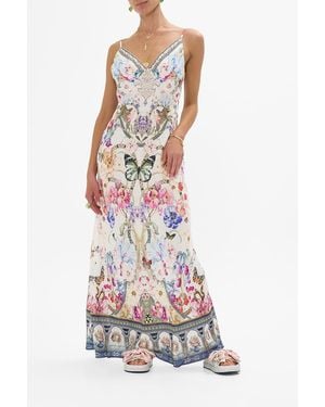 CAMILLA V Neck Full Length Bias Slip Dress Monserrate Magic - White