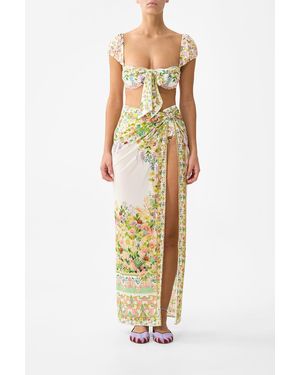 CAMILLA Long Sarong With Gathered Tab And Leg Split The Call Of Catalonia - Metallic