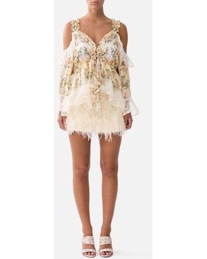 CAMILLA Feather Mini Skirt Twilight - Natural