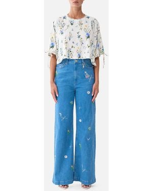 CAMILLA Boxy Crop Tee Dandelion Skies - Blue