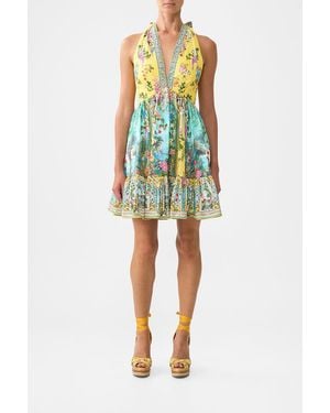 CAMILLA Ruffle Hem Halter Short Dress Tales Of Topkapi Palace - Green