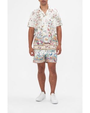 CAMILLA Short Sleeve Camp Collared Shirt Plumes And Parterres - White