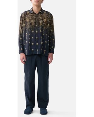 CAMILLA Long Sleeve Half Placket Tunic Shirt Feline Folklore - Blue
