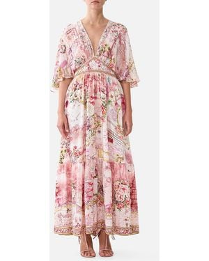 CAMILLA Waisted Dress With Hem Ruffle Journal De Voyage - Pink