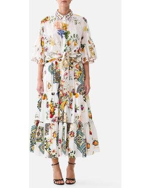 CAMILLA High Waisted Tiered Midi Skirt Magic Of The Mercado - White