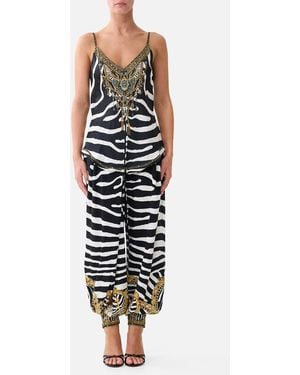 CAMILLA V-Neck Bias Cami Zig Zag Zoo - Black