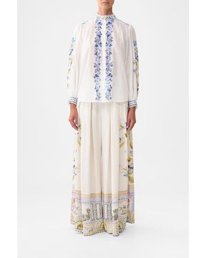 CAMILLA High Neck Button Through Blouse Botanical Ballads - White